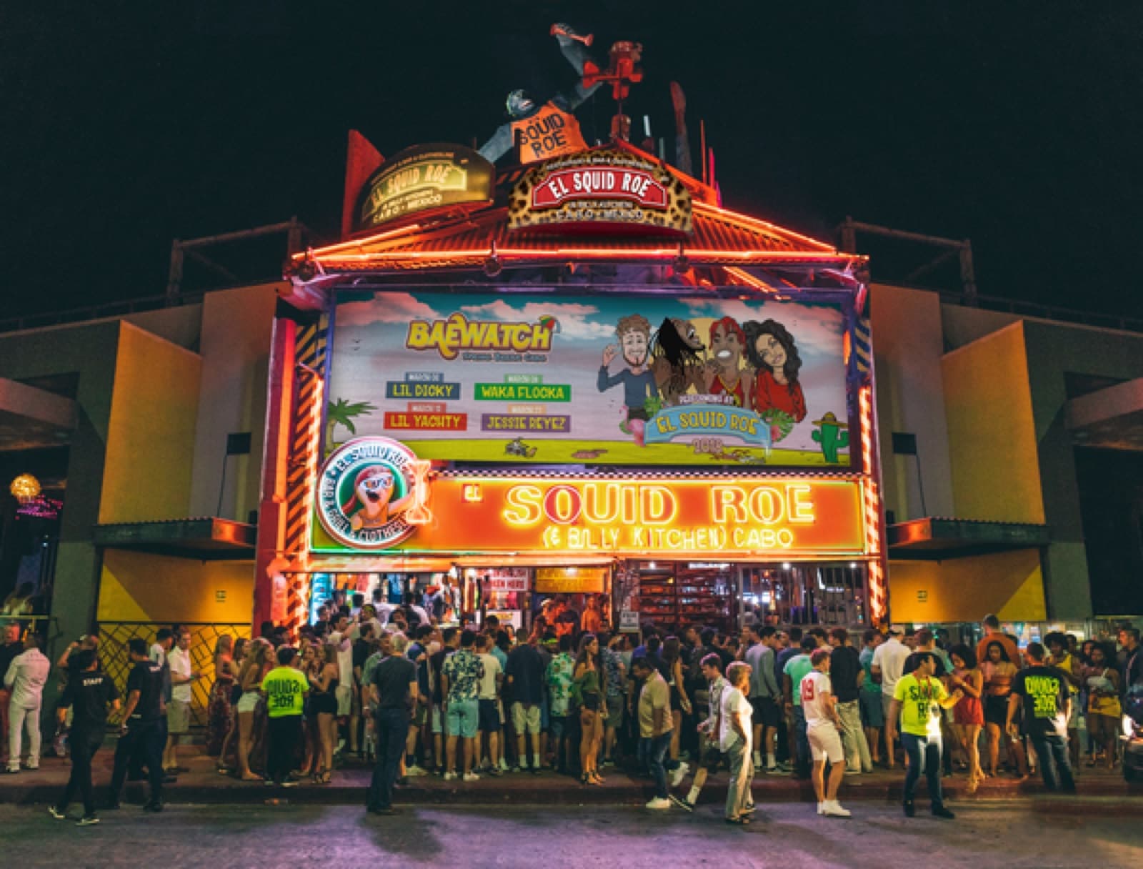 El Squid Roe facade and entrance in downtown Cabo San Lucas, the iconic nightclub on the Marina since 1989